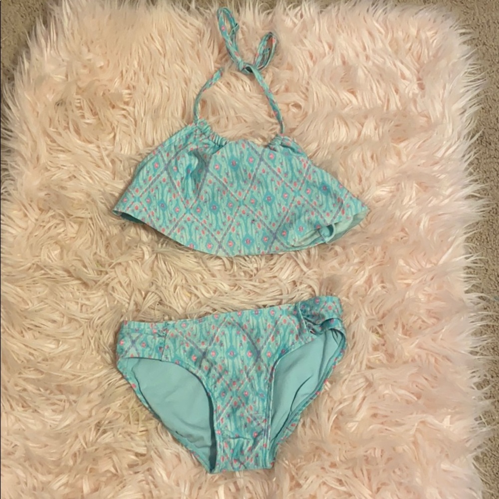 blue and pink bathing suit set
